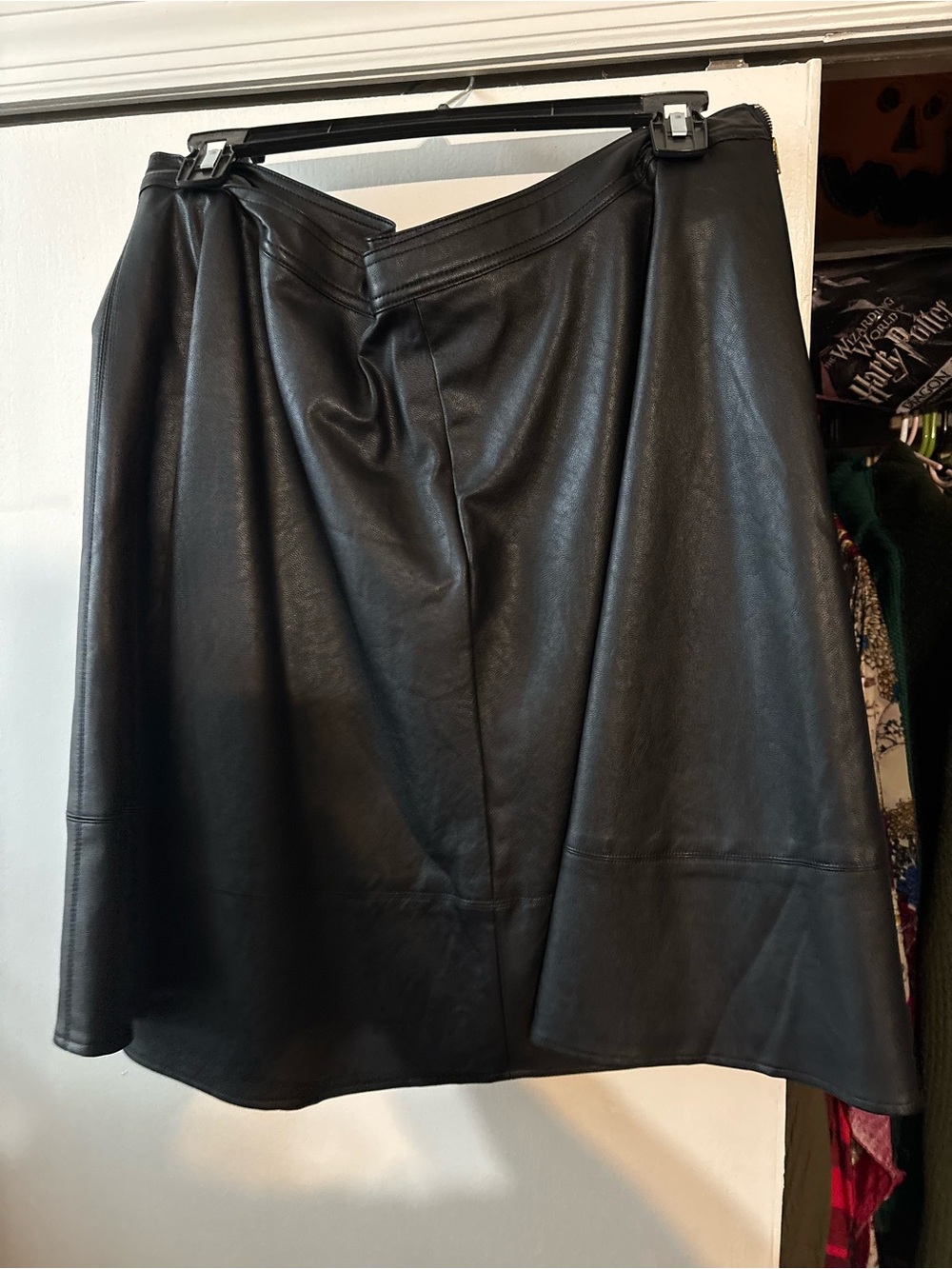 Black Faux Leather A-Line Women's Skirt